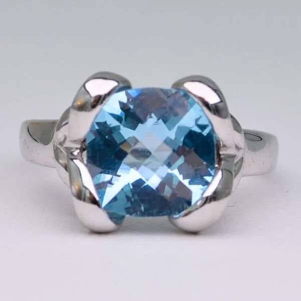 Ladies refined office rings -14K white gold, criss-cross cut cushion shaped Blue Topaz Ring