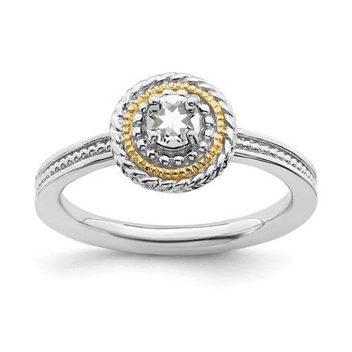 Ladies astrology charm rings -Sterling Silver & 14k Gold Stackable Expressions White Topaz Round Ring