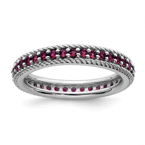 Ladies sunny breeze rings -Sterling Silver Stackable Expressions Created Ruby Eternity Ring