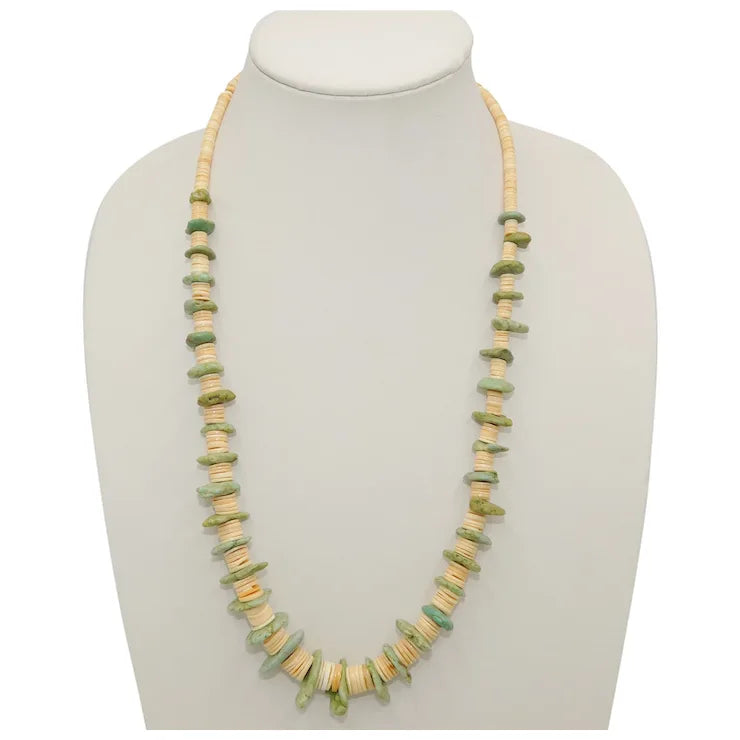 Ladies Necklaces with Gold Milarite-Green Turquoise & Shell Tab Necklace