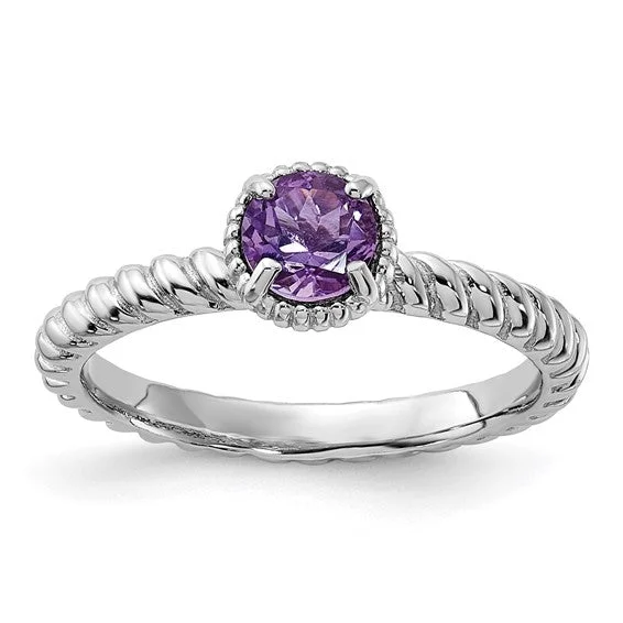 Ladies peaceful jade rings -Sterling Silver Stackable Expressions Amethyst Round Ring