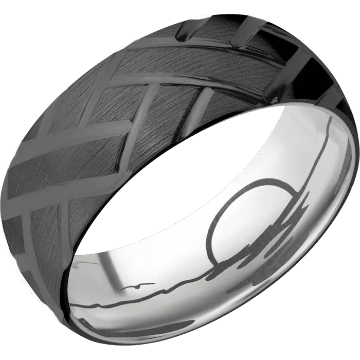 Ladies Celtic braid rings -8mm wide Domed Black Titanium Ring with Satin Finish / Lattice Design / Titanium Sleeve / None Interior Pattern