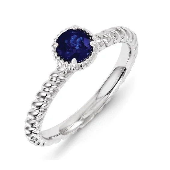 Ladies holiday cheer rings -Sterling Silver Stackable Expressions Created Blue Sapphire Round Ring