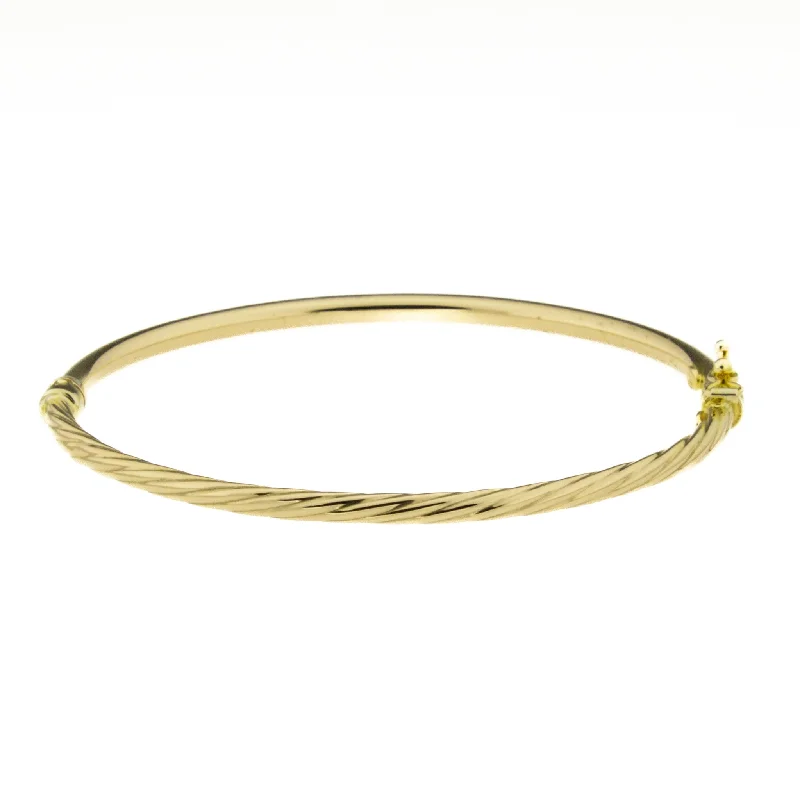 abstract shape bracelets for women -3mm Wide Hollow Twisted Hinged Bangle Bracelet in 10K Yellow Gold - 3.40 grams