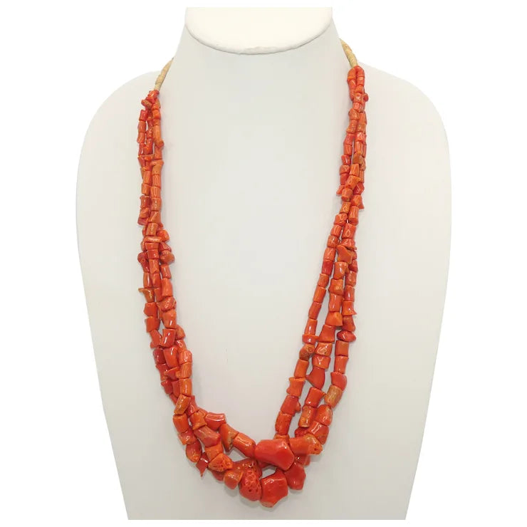 Ladies Necklaces with Brown Andalusite-Three Strand Coral Necklace