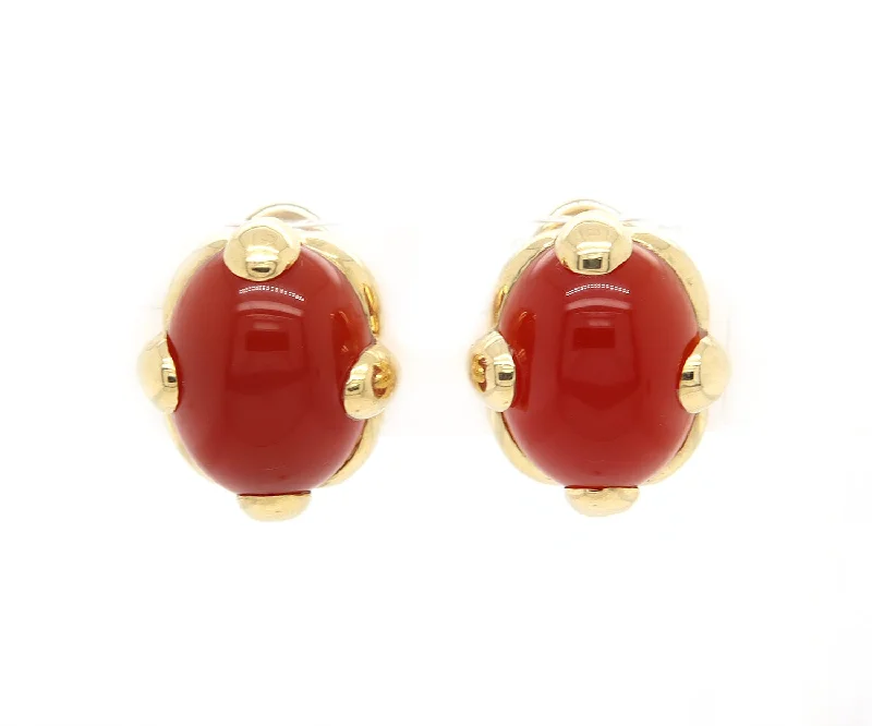 Ladies satin finish earrings -20.0ct Oval Carnelians Solitaire Clip on Earrings in 18K