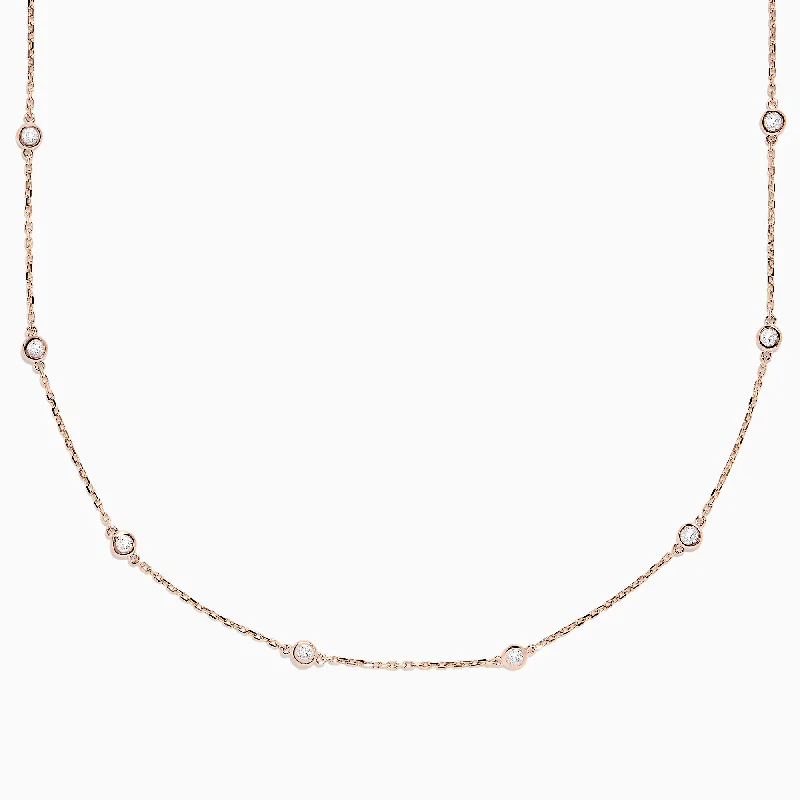 Ladies Necklaces with Black Onyx-14K Rose Gold 18" Diamond Station Necklace, 0.75 TCW