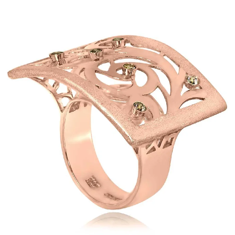 Ladies dazzling shimmer rings -Gold Ornament Contrast Texture Ring with Diamonds