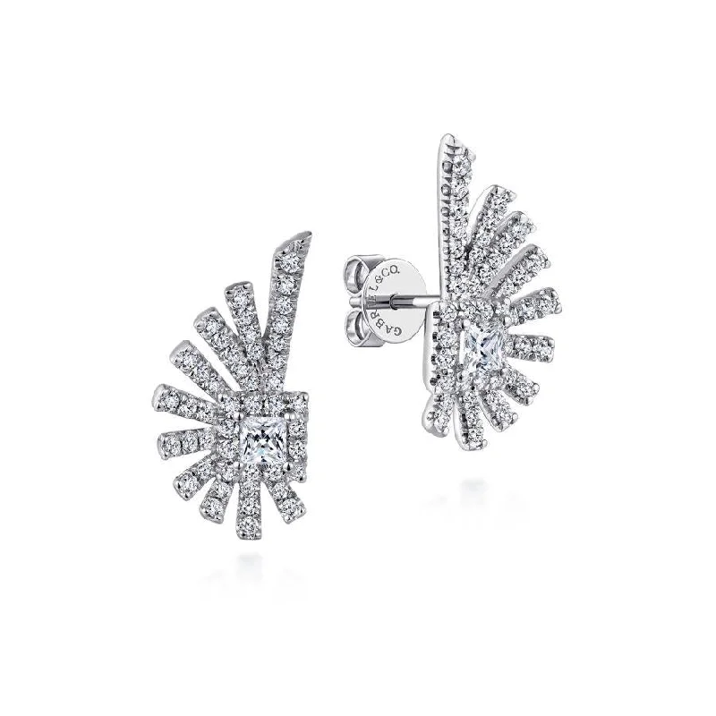 Ladies enchanted glow earrings -Gabriel & Co. - EG13390W45JJ - 14K White Gold Diamond Fan Stud Earrings