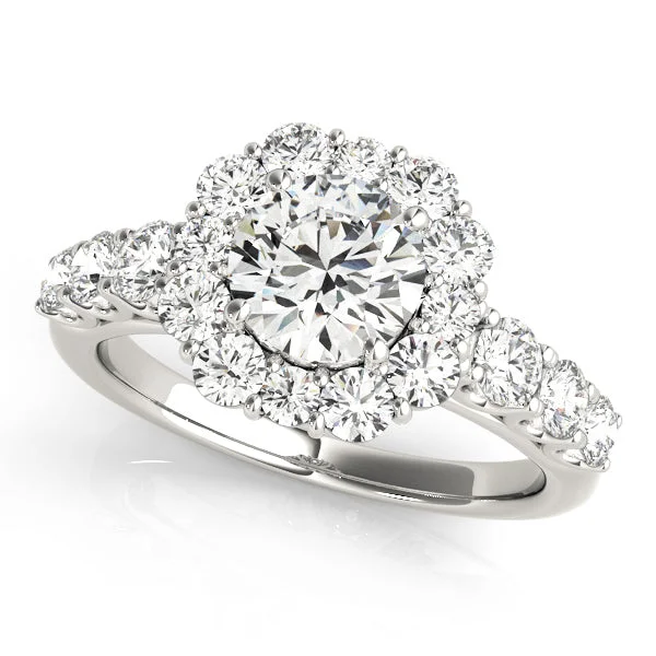 Ladies crisp geometric wedding rings -Halo Diamond Engagement Ring