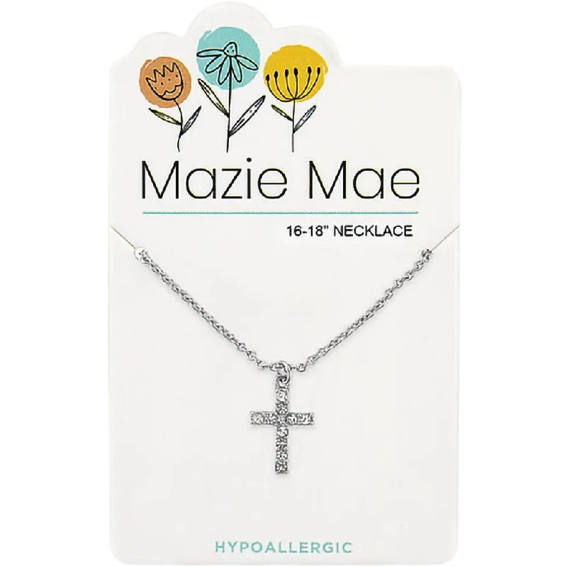 Ladies Necklaces with Green Clinozoisite-Center Court: Silver CZ Cross Mazie Mae Necklace