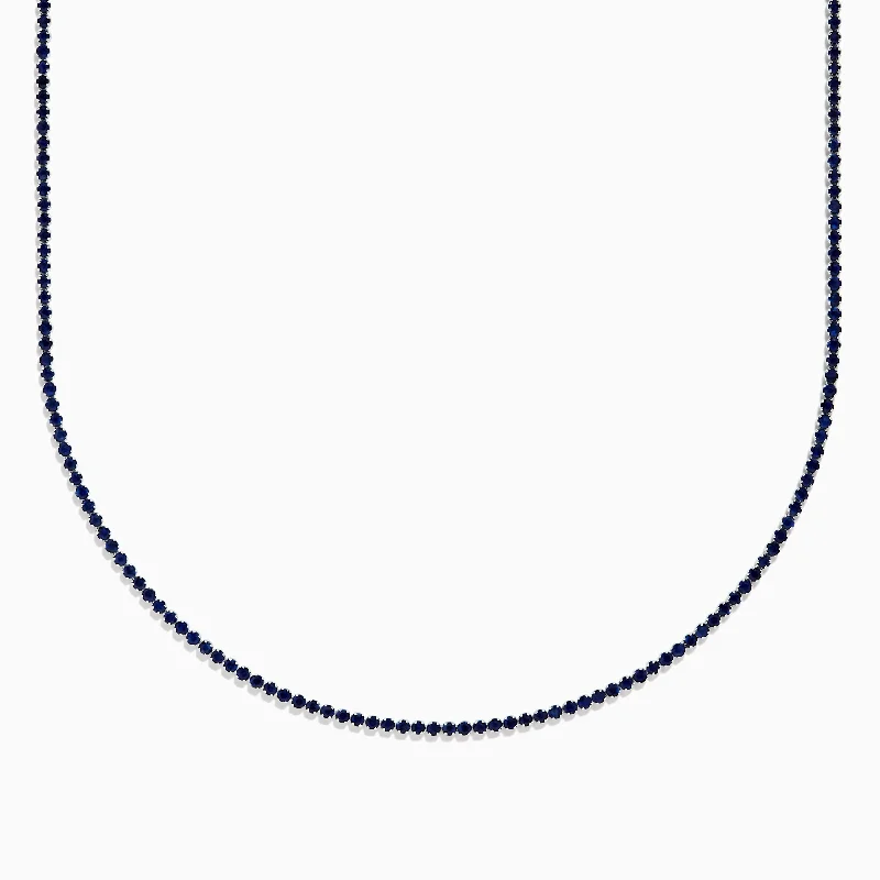 Ladies Necklaces with Sea Beryl-Royal Bleu 14K White Gold Blue Sapphire Necklace