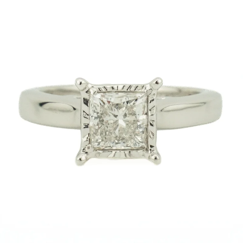 Ladies passionate red wedding rings -0.82ct Princess Cut Diamond I/I1 Solitaire Engagement Ring in 10K White Gold - Size 4