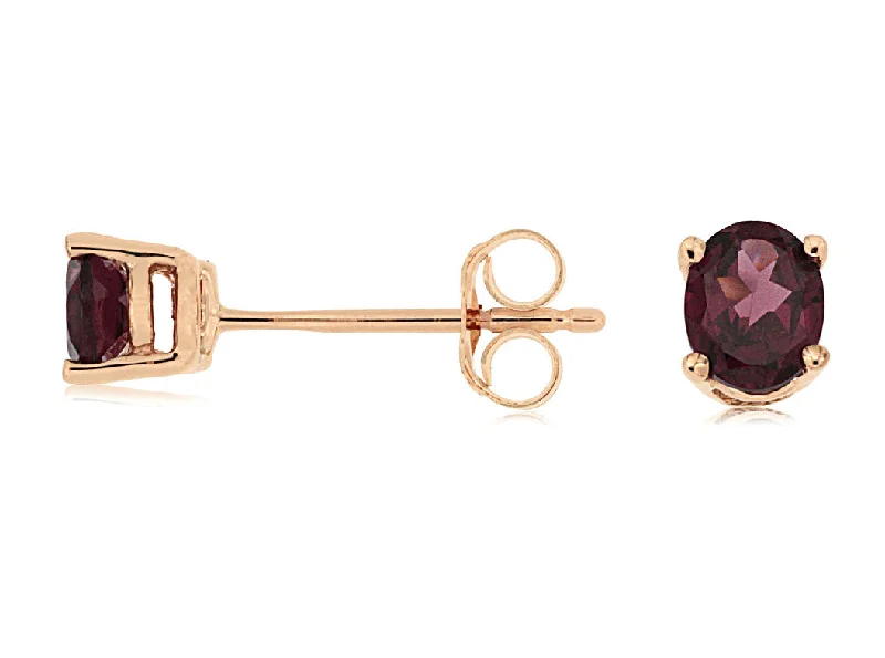 Ladies textured leather earrings -14k Rose Gold Rhodolite Garnet Stud Earrings PE3342L-GAR