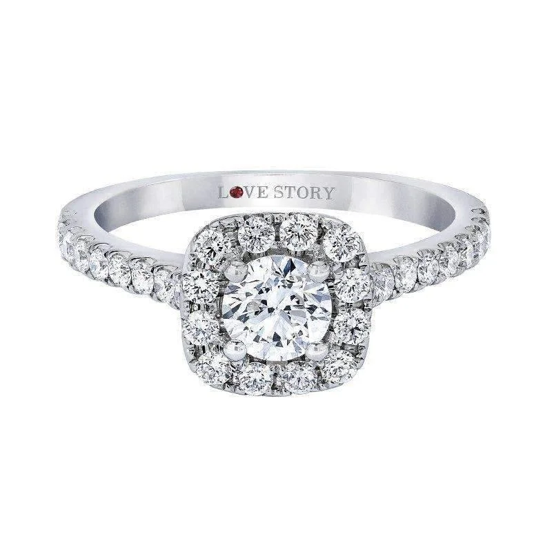 Ladies oval shine wedding rings -Love Story Promise  Halo Diamond Engagement Ring