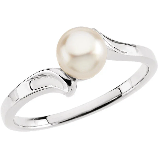 Ladies uneven edge rings -14k Gold Akoya Cultured Pearl Bypass Ring