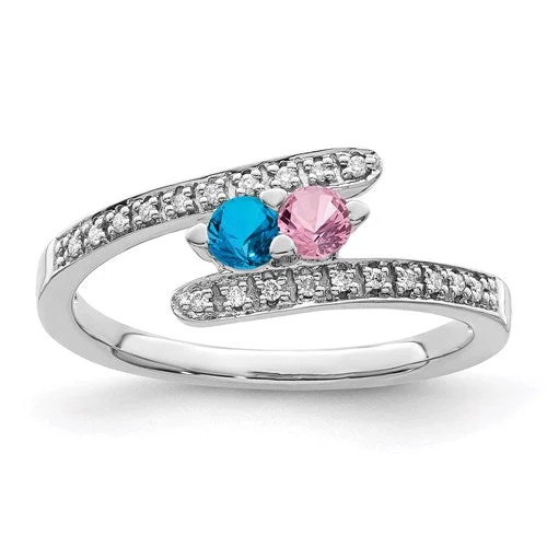 Ladies glass glow rings -14k White Gold Genuine Diamond ByPass Mother's Family Birthstone Ring