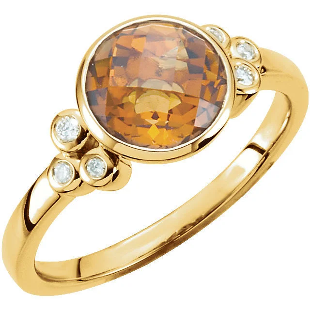 Ladies bird flight rings -14k Yellow Gold Round Bezel Set Citrine & Diamond Accented Ring