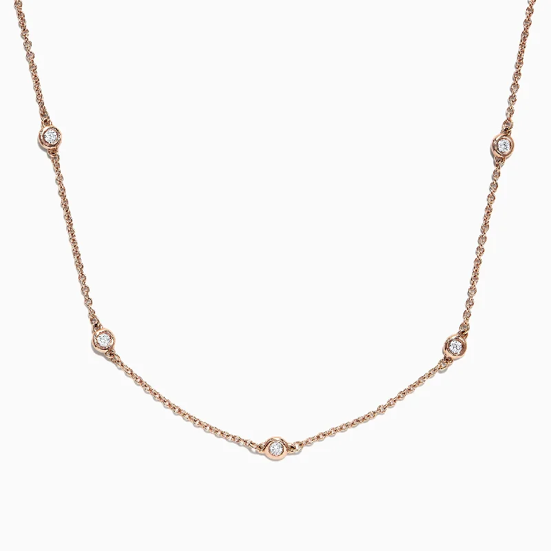 Ladies Necklaces with Deep Garnet-14K Rose Gold 18" Diamonds Station Necklace, 0.21 TCW