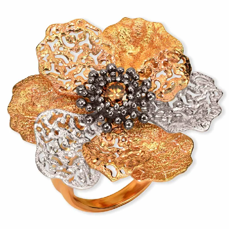 Ladies mountain ridge rings -Rose Gold Coronaria Ring with Champagne Diamond