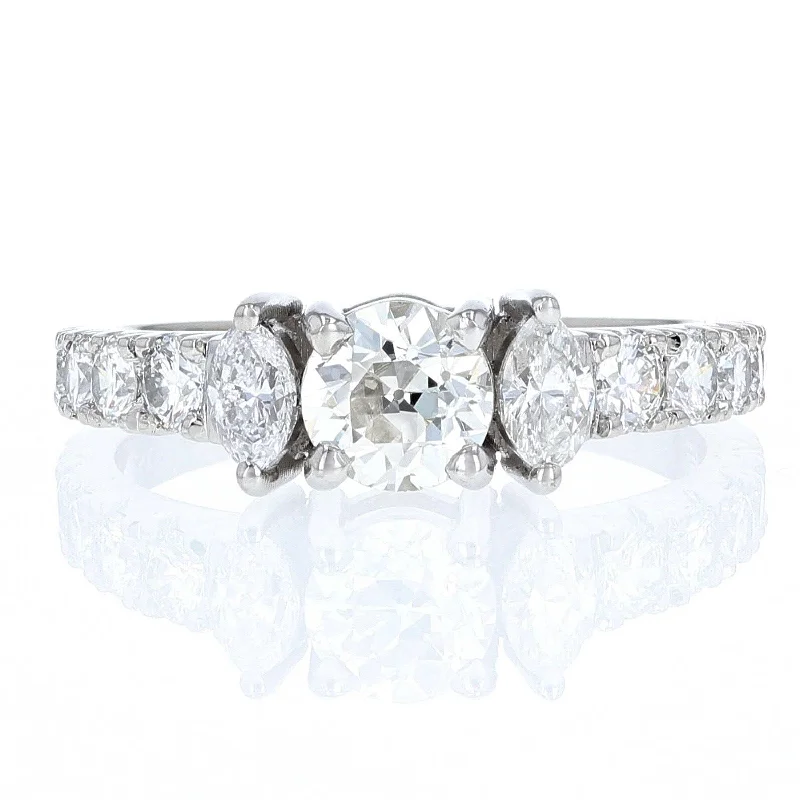 Ladies polished eternity wedding rings -Platinum Marquise Three Stone Diamond Engagement Ring