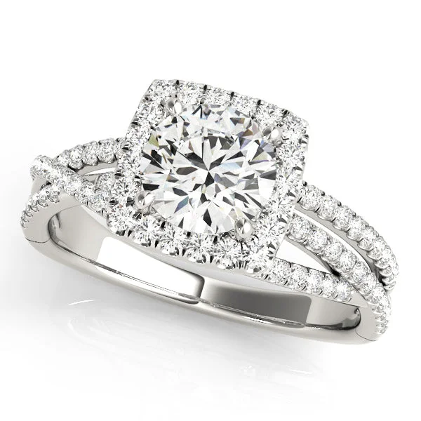 Ladies polished elegance wedding rings -Halo Diamond Engagement Ring