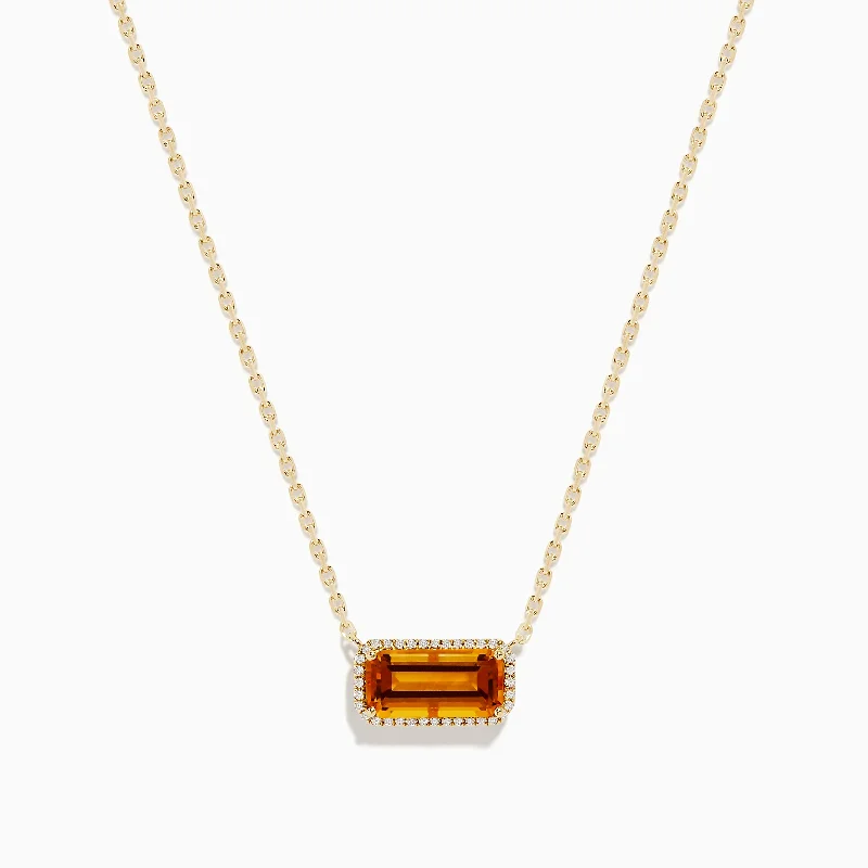 Ladies Necklaces with Leaf Shine-Sunset 14K Yellow Gold Citrine and Diamond Necklace