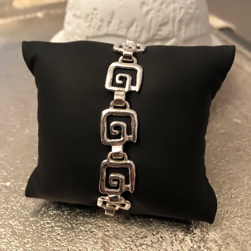 ladies bracelets chain bead mix -Greek Key Meander Bracelet in Sterling Silver (B-62)