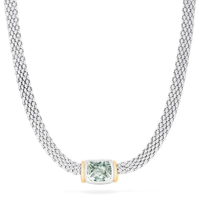 Ladies Necklaces Fine Shine-925 Sterling Silver and 18K Gold Green Amethyst Necklace, 4.70 TCW