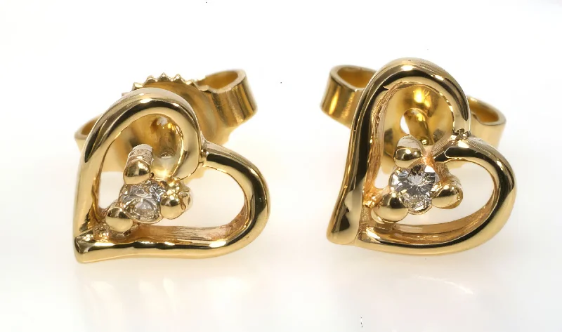 Ladies squared charm earrings -14K Yellow Gold & Diamond Heart Shape Stud Earrings HB01517DI