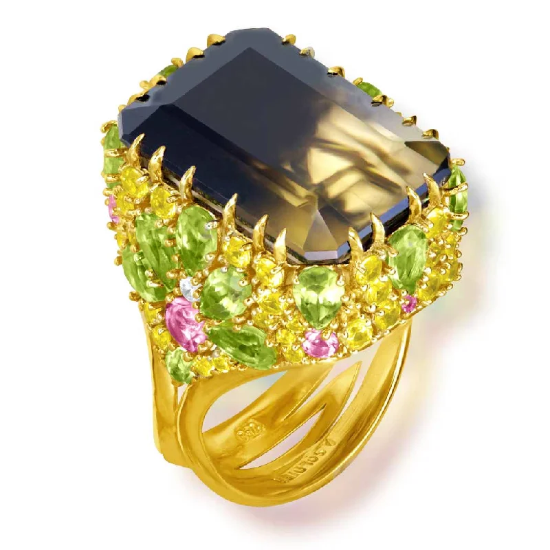 Ladies explorer gleam rings -Gold Blossom Ring with Quartz, Peridot & Sapphire