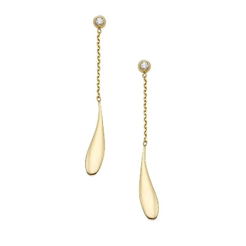 Ladies birthday charm earrings -14K Yellow Gold .05CT Diamond Gocce Drop Earrings ER10435