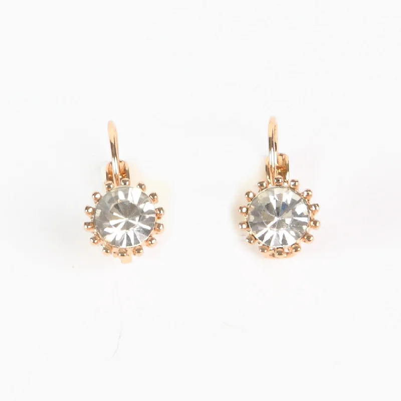 Ladies modern edge rings -Lovett Clear Swarovski Clear Crystal on Gold French Wire Earrrings