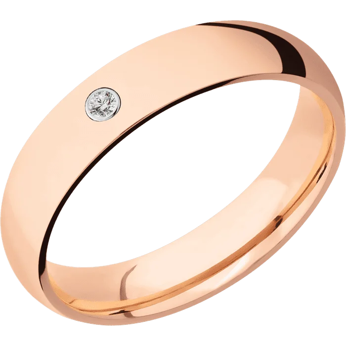 Ladies natural essence rings -5mm wide Domed 14k Rose Gold Ring with Polish Finish / 1 Round .03 carat Diamond Bezel-Set Gemstones