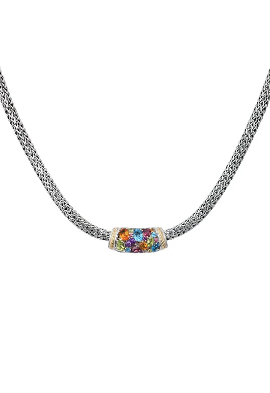 Ladies Necklaces with Sky Topaz-925 Sterling Silver & 18K Gold Multi Gemstone Necklace, 4.20 TCW