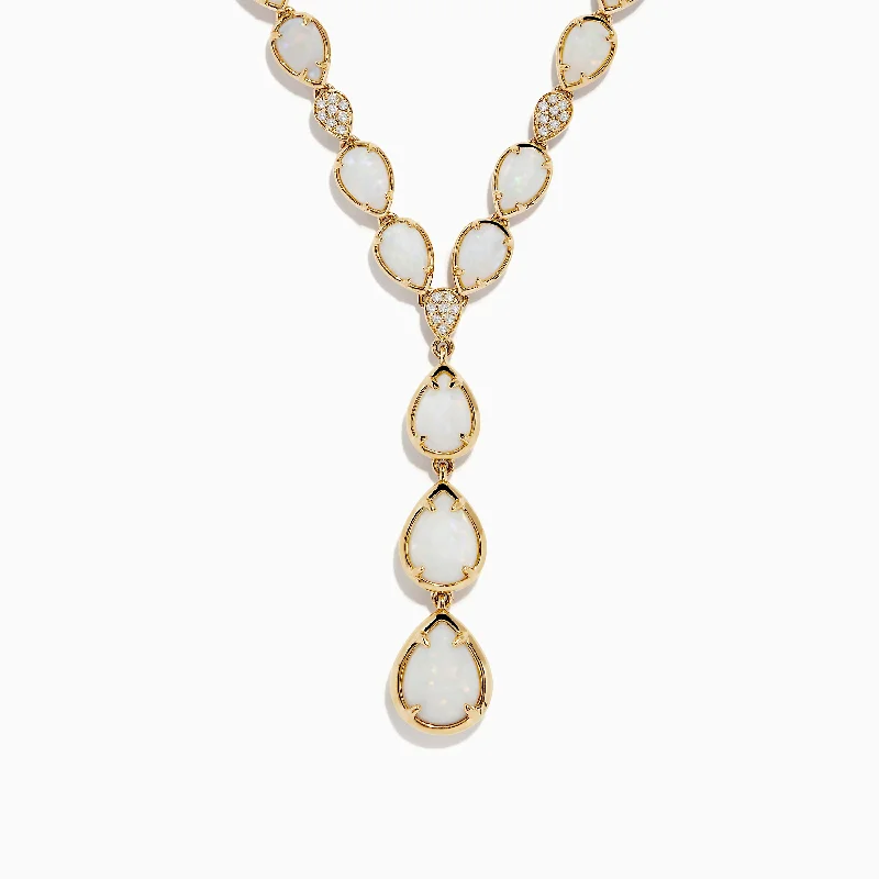 Ladies Necklaces with Warm Opal-Aurora 14K Yellow Gold Opal and Diamond Y Necklace