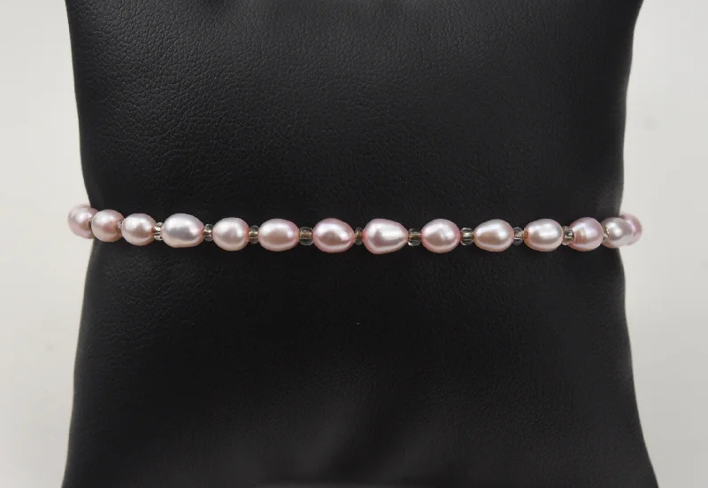 affordable bracelets for ladies under 50 -Pink Freshwater Seed Pearl Elastic Bracelet - 7.5"