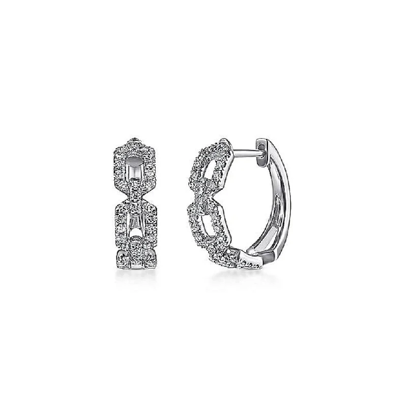 Ladies tropic bloom earrings -Gabriel & Co. 14K White Gold Layered Diamond Huggie Hoop Earrings