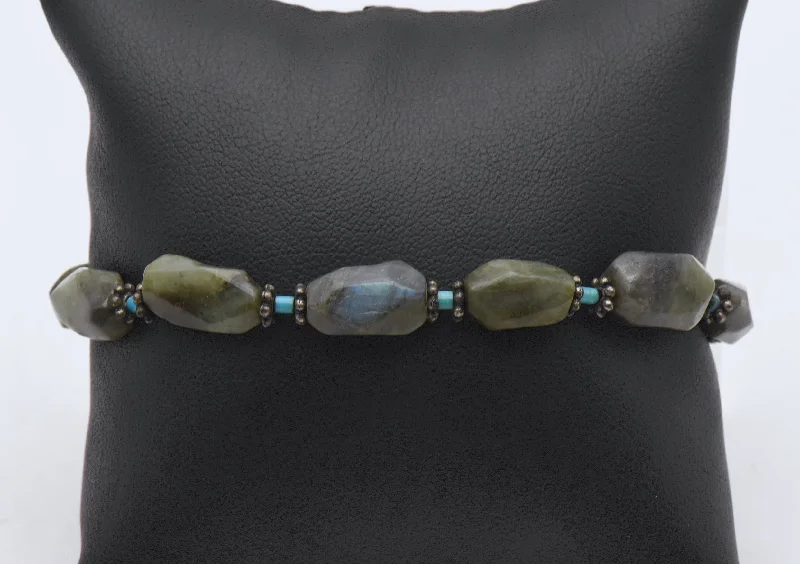 ladies rose gold bracelets round pendants -Labradorite Bead Stretch Bracelet