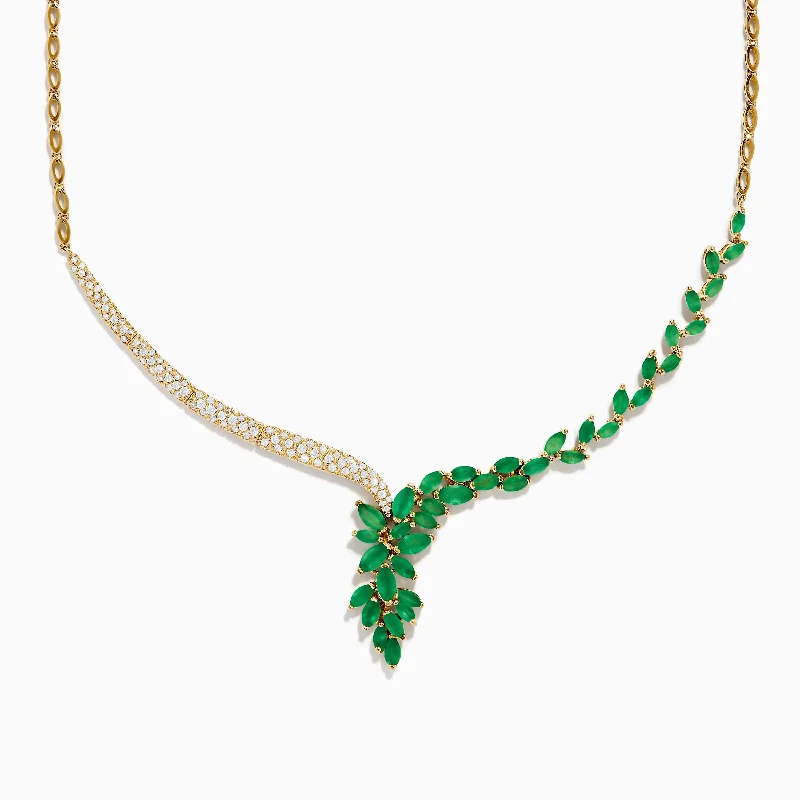 Ladies Necklaces with Initial Shine-Brasilica 14K Yellow Gold Emerald and Diamond Necklace