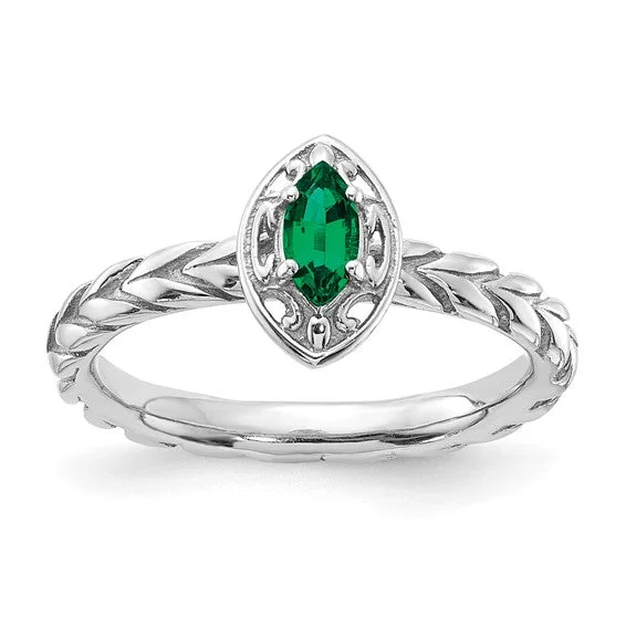 Ladies beach wave rings -Sterling Silver Stackable Expressions Created Emerald Marquise Ring