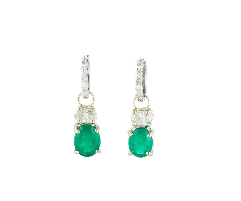 Ladies snug fit earrings -New 2.10ctw Oval Emerald and 1.26ctw Diamond Drop Earrings in 18K