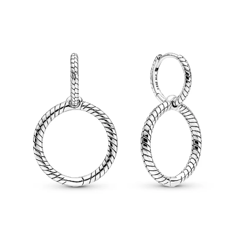 Ladies budget sparkle earrings -Pandora Moments Charm Double Hoop Earrings 299562C00