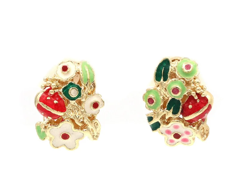 Ladies rugged charm earrings -Cetas Enamel Flower and Ladybug Earrings in 14K