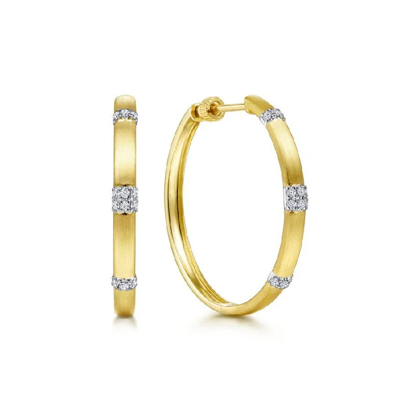 Ladies pure minimal earrings -Gabriel & Co. - EG14068M45JJ - 14K White-Yellow Gold 30MM Classic Diamond Hoop Earrings