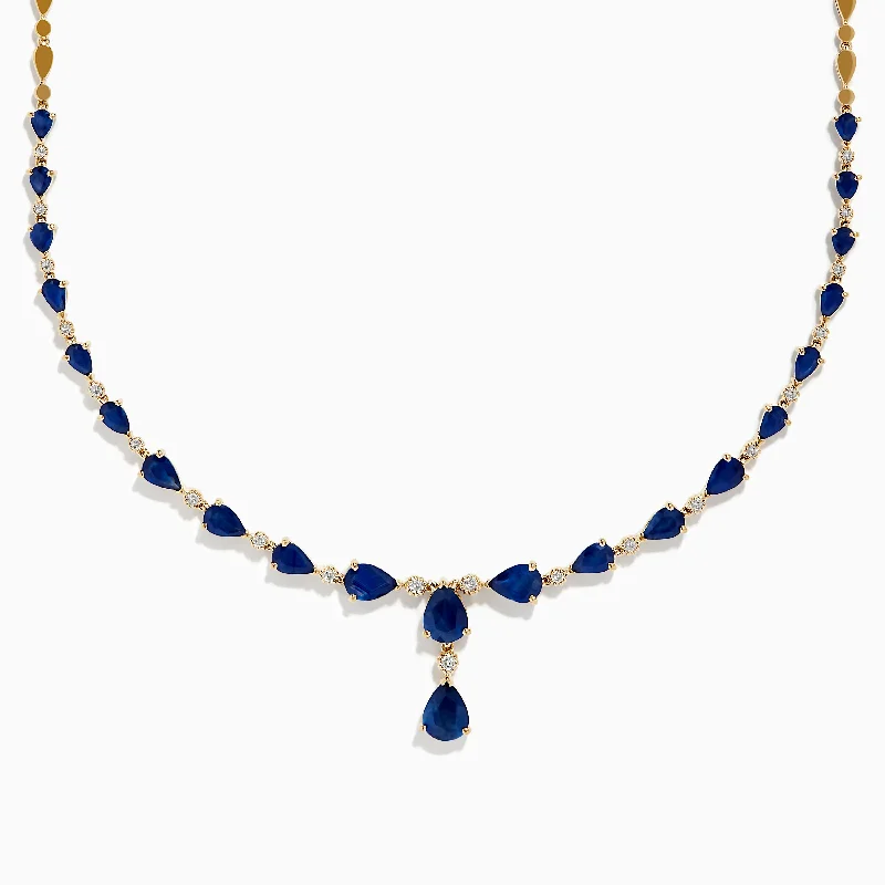 Ladies Necklaces with Navy Sodalite-Royale Bleu 14K Yellow Gold Blue Sapphire and Diamond Necklace