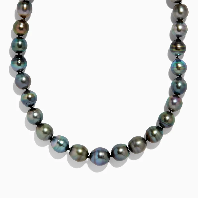 Ladies Necklaces with Clear Zircon-Sterling Silver Cultured Tahitian Pearl Necklace