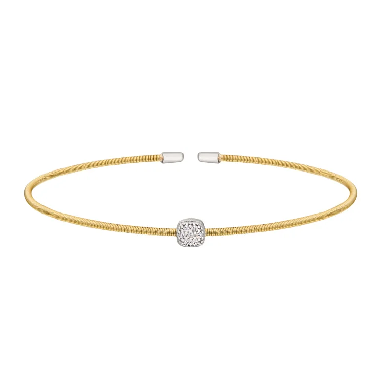 bracelets for women with birthstones -Gold Finish Sterling Silver Single Cable Cuff Bracelet with Rhodium Finish Simulated Diamonds