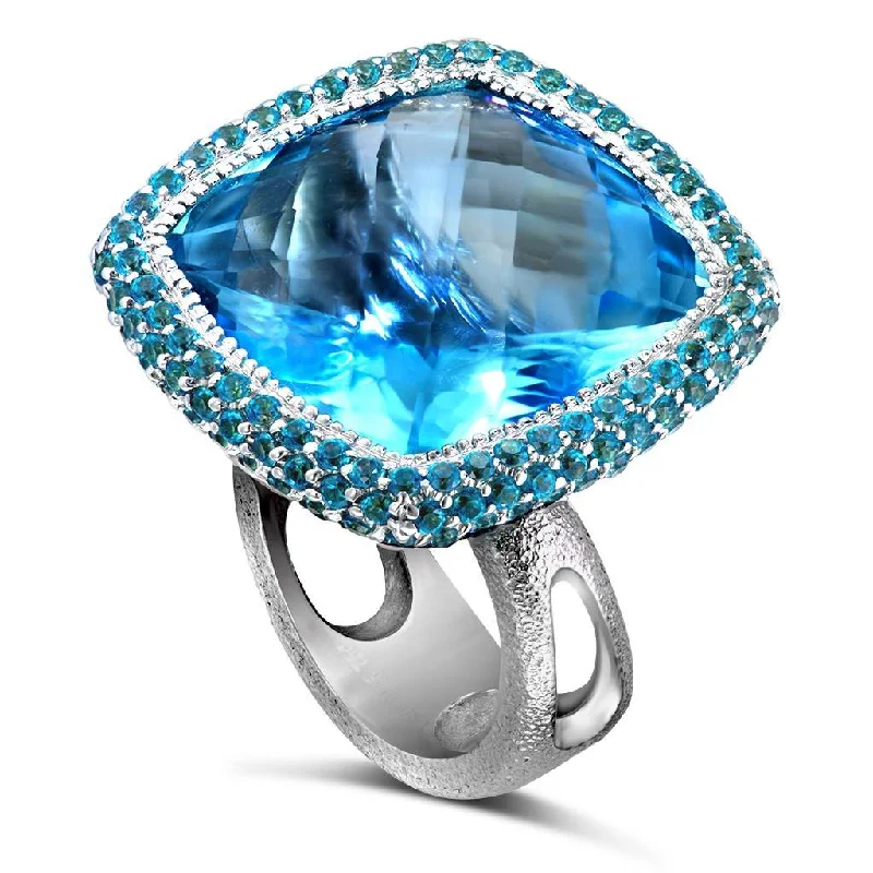 Ladies custom etched rings -Gold Royal Ring with Blue & Paraiba Topaz