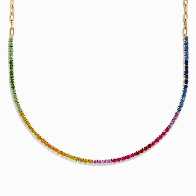 Ladies Necklaces with Cream Howlite-Watercolors 14K Yellow Gold Multi Sapphire, Ruby, & Tsavorite Necklace